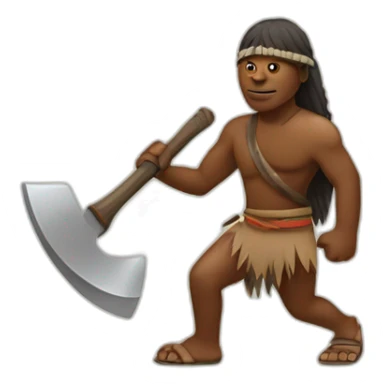 Aborigine with axe in a hand hunting sticker