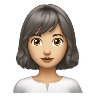 Femme brune frange cheveux coupe carré, yeux bleus et peau blanche avec boucle d’oreille argenté sticker