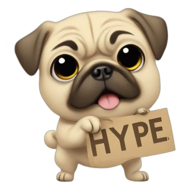 anime pug holding a sign that reads "hype" sticker