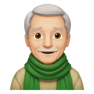 old man with big green scarf and layered sweater warm smile sticker