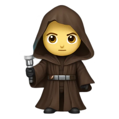 Dark side anakin skywalker (yellow-red iris eyes) (brown hooded robe) (portrait, front facing) (blue lightsaber) sticker