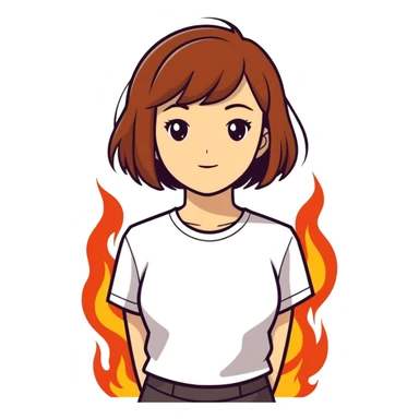 Girl with brown bob hairstyles like the this is fine dog sticker