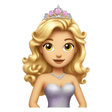 Gorgeous Lady in a sparkly shiny dress with tiara and necklace and flowers sticker