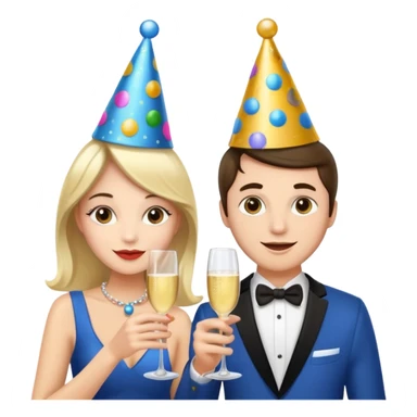A Woman and a man with a champagne cup new year sticker