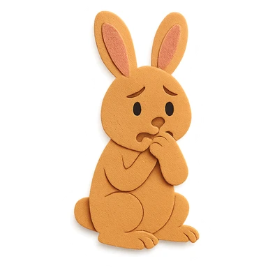 apricot bunny biting paw nervously, full body, paper-craft style sticker