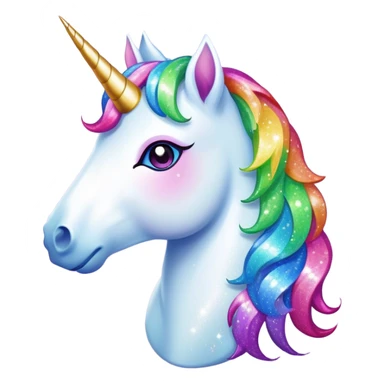 Magical unicorn with rainbow mane and sparkling glitter all around it sticker