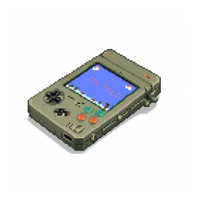 Portable retro handheld game console shown from a three-quarter view angle sticker