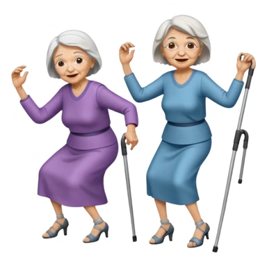 A old woman dancing with one-eyed and another old womn dancing with crutches. sticker