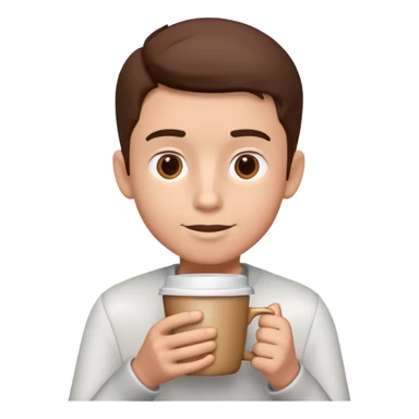 generate realistic detailed boy with cup of coffee in hand in 3d style sticker
