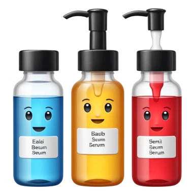 emoji of three beauty products (tube, serum, jar), wit labels, minimalistic but luxury design (realistic) sticker