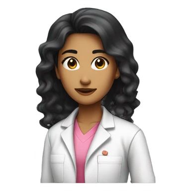 Young beautiful female scientist with long black hair and medium skin tone with pink accents sticker