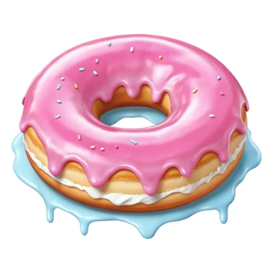 Pink donut with excessive amounts of white icing running down and through the hole of the donut, a waterfall of white icing. sticker