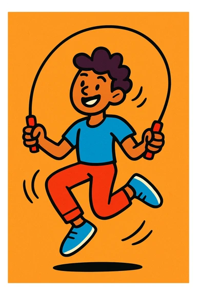 a person jumping rope, vibrant cartoon style sticker