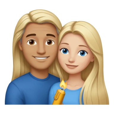 blonde hair blue eyes woman embracing a taller man who has brown skin and dark hair more like the first one make the man taller and the woman have long hair and both smiling give the man lighter brown skin sticker
