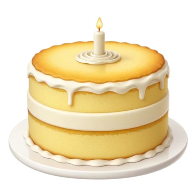Cinematic Realistic Simple Vanilla Cake, a perfectly baked golden sponge with soft, airy layers, delicate vanilla frosting smoothly spread across the top, tiny flecks of vanilla bean visible, warm golden lighting creating depth, glowing with a sweet, irresistible charm. sticker