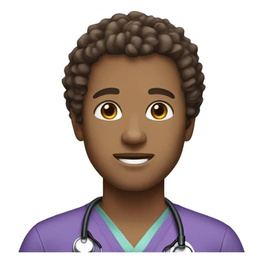 Doctor with brown curly hair and purple scrubs sticker