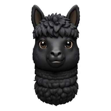 Cinematic Noble Black Alpaca Portrait Emoji, Poised and regal, with a striking, sturdy build and a sleek, well-groomed jet-black fleece, deep-set soulful dark eyes, Simplified yet sharp and sophisticated features, highly detailed, glowing with a soft, dignified glow, high shine, intelligent and mysterious, stylized with an air of elegant austerity, focused and attentive, soft glowing outline, capturing the essence of a watchful and confident companion, so majestic it feels as though it could stride out of the screen with effortless authority! sticker
