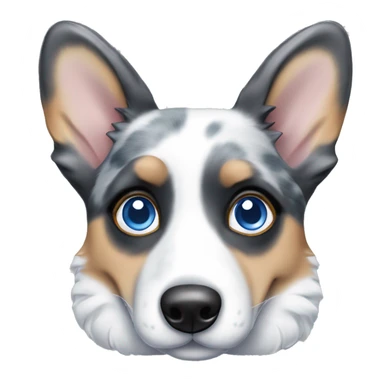 Blue Merle corgi with a blue eye sticker