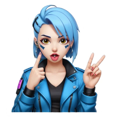 Woman with her tongue out in cyberpunk clothing and giving the middle finger. Looking naughty. sticker