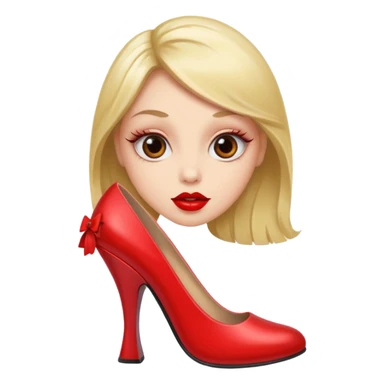 🙂 make like this emoji had big eyes 👀 and eye leads and big red shiny lips 👄 and showing a shoe sticker