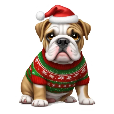 old english bulldog puppy wearing a christmas sweater  sticker