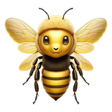 Cinematic Noble Bee Portrait Emoji, Poised and industrious, with a compact, fuzzy body in golden-yellow hues, delicate translucent wings, and a focused, determined expression with sparkling eyes, Simplified yet sharp and sophisticated features, highly detailed, glowing with a soft, sunny radiance, high shine, intelligent and diligent, stylized with an air of natural elegance, focused and alert, soft glowing outline, capturing the essence of a watchful bee that appears ready to buzz out of the screen with effortless authority! sticker