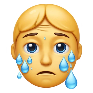 Apple-style emoji illustration of a person sweating, drops of water color, overheated face with sweat drops, half-closed exhausted eyes, annoyed or angry expression, soft 3D emoji style, smooth gradients, rounded shapes, centered composition. sticker
