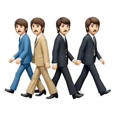 Cinematic Realistic The Beatles Abbey Road Scene Emoji, depicting the legendary band of four crossing the iconic zebra-striped street in their classic outfits, exuding effortless charisma and musical legacy. The scene is bathed in warm, nostalgic lighting with rich textures that capture the essence of 1960s rock history. sticker