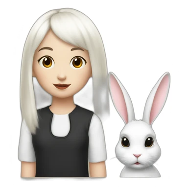 white rabbit with a little girl with black bangs sticker