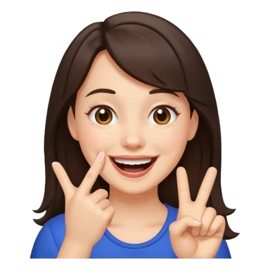 brunette girl laughing and finger cross sticker