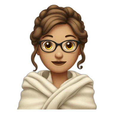 lady with blanket and brown long hair in a bun and glasses sticker