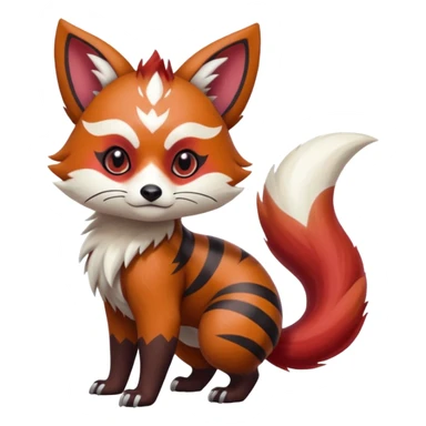 Hyper-realistic cool edgy badass zigzag-striped etched marked elegant Colorful Skilled Adept Graceful Asian Painted Meloetta-Furret-Lycanroc-Zangoose-Red-Panda-fusion-hybrid-creature (full body) sticker