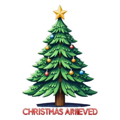 un arbol de navidad en lo lejos, y haiga un texto super bonito que diga "Llegó la navidad", y un fondo navideño (que sea en pixel art, toda la imagen) sticker