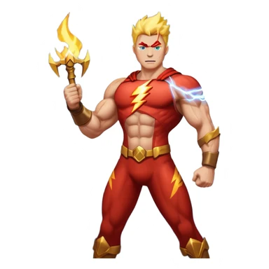 A hero standing tall, with lightning bolts and fire surrounding them sticker