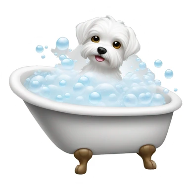 bath tub filled with white bubbles and Maltese inside  sticker