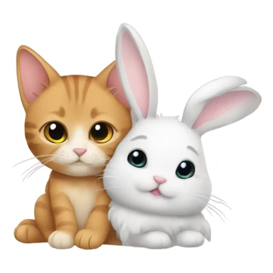 Cat and bunny cuddling sticker