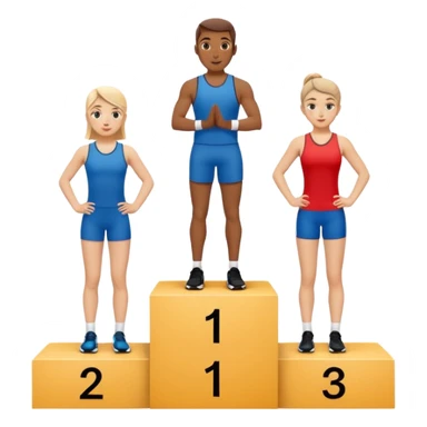 show people on podium in first, second and third place.  The podium should be labled 2, 1, 3.  The middle position should only have the number 1 sticker