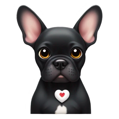Black french bulldog with a tiny white mark on chest. Holding a heart in paws  sticker