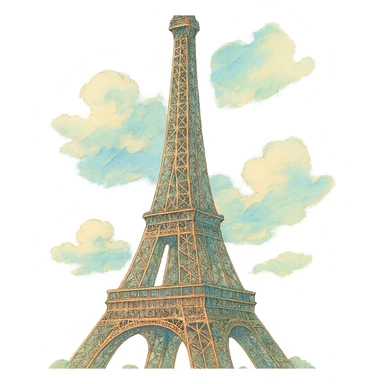 Eiffel Tower Ghibli animation style sticker