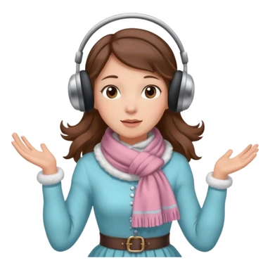 Victorian ice skater in a long dress. She is wearimg a scarf and earmuffs. She has boriwn hair. sticker