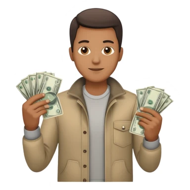 an American man with money in his hands, wearing regular clothes sticker