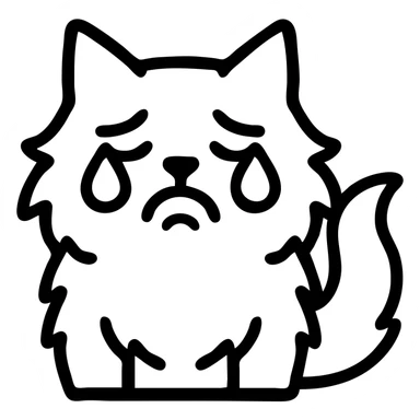 icon of a black and white fluffy cat with a crying expression, clean lines, iconographic style sticker