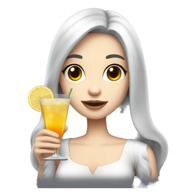 Pale girl with long black hair with chest holding cocktail sticker