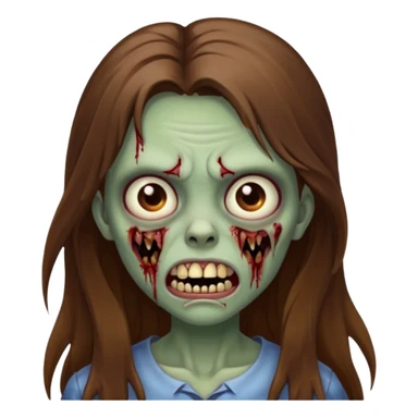 Girl zombie with brown long hair with teeth and serious face IOS 2019 style sticker