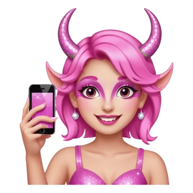 glitter pink girl naughty selfie glitter pink horns sticker