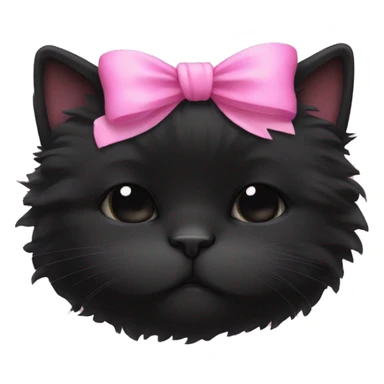 black fluffy cat with pink bow around neck sleeping sticker