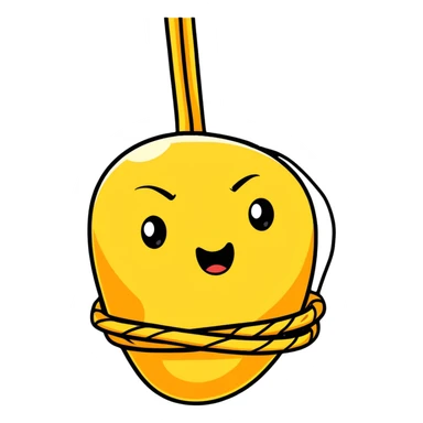 A funny cartoon character completely entangled in rope with just their face peeking out, looking silly sticker