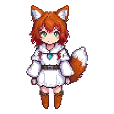 An anime girl with red hair in a fox costume sticker