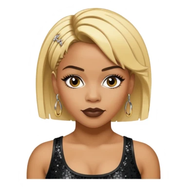 T Boz from TLC with short blonde hair, black sequin crop top, black earring sticker