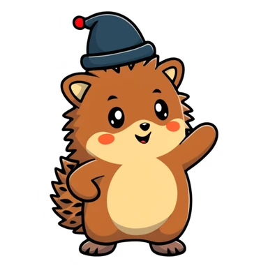 hedgehog taking off a hat sticker